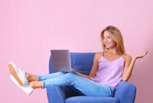 Woman shopping online for laundry products