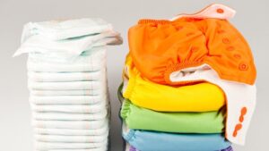 Stack of colorful cloth diapers
